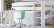 White Kids Mid Sleeper Bed with Desk and Drawers - Kidsaw