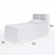 Cool Kid Single Bed (Low) with Headboard and 4 Drawers - Pure White