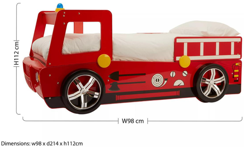 Kids Red Fire Engine Single Bed Frame dimensions